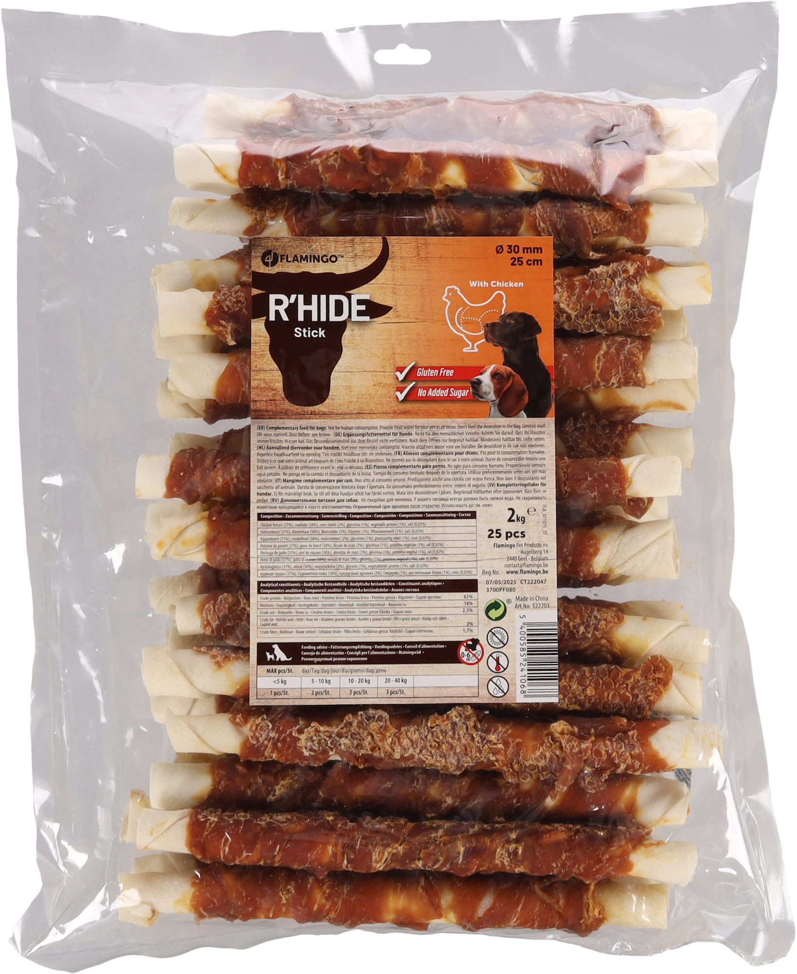Flamingo Snack R'Hide Staaf  met kip 25cm 80gr / 25 st 2kg