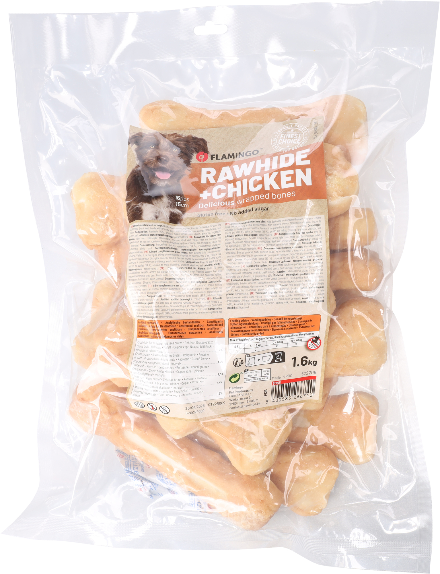 Flamingo Snacks R'Hide Osso  con pollo 15cm 100gr / 16 pzs 1,6kg