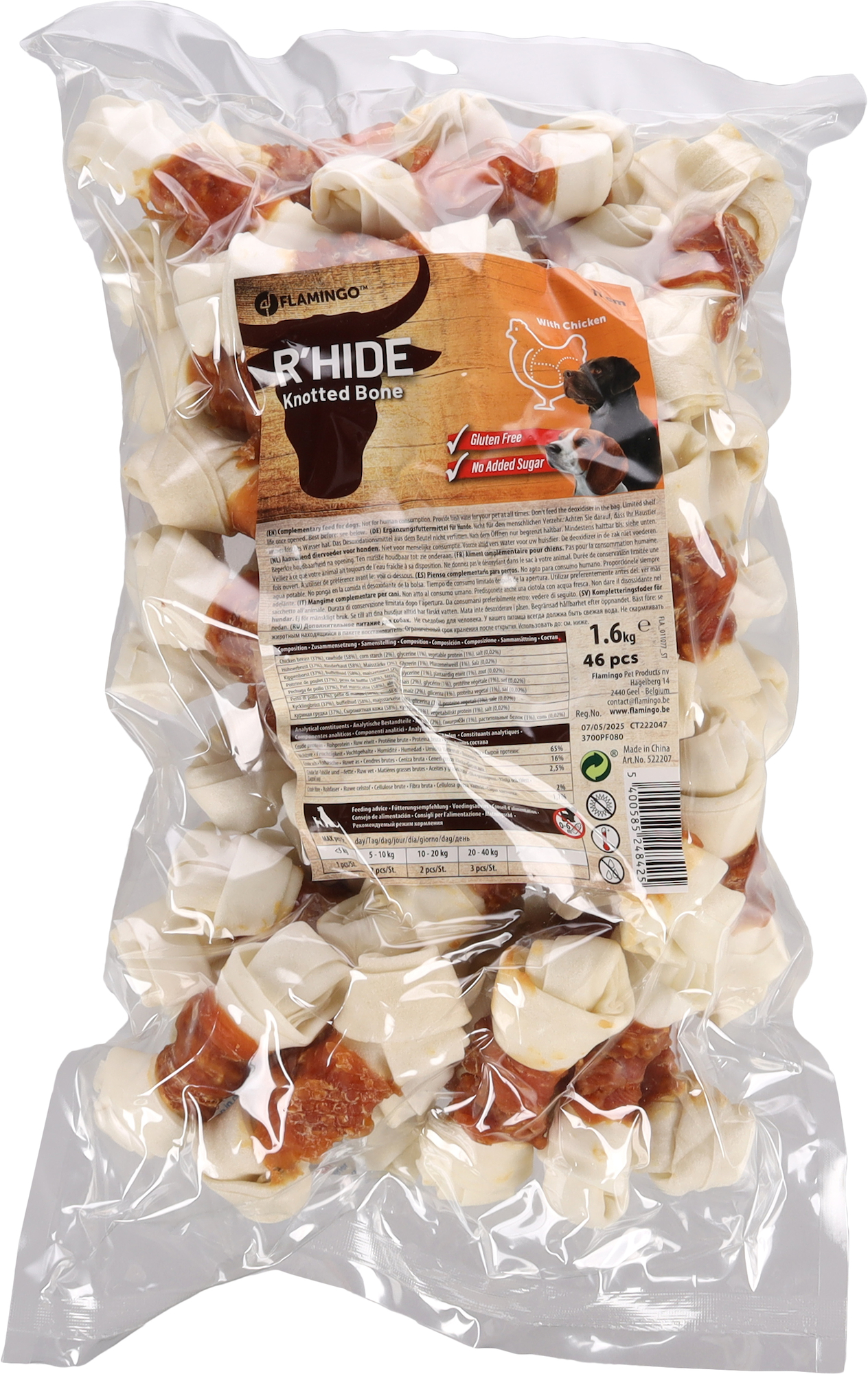 Flamingo Snacks R'Hide Knotted Bone White with chicken 11cm 35gr / 46 pcs 1,61kg