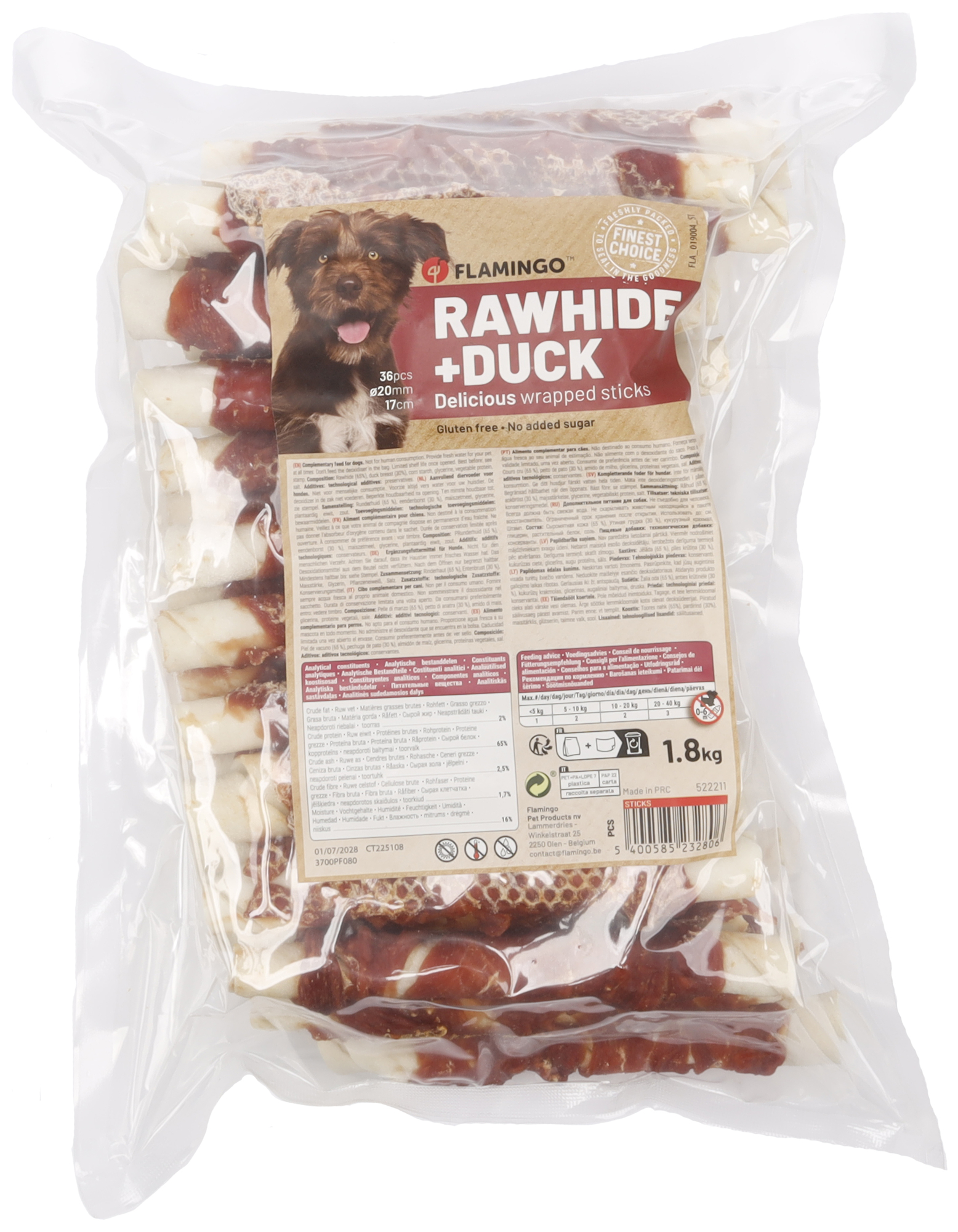 Flamingo Snacks R'Hide Stick  mit Ente 17cm 50gr / 36 st 1,8kg