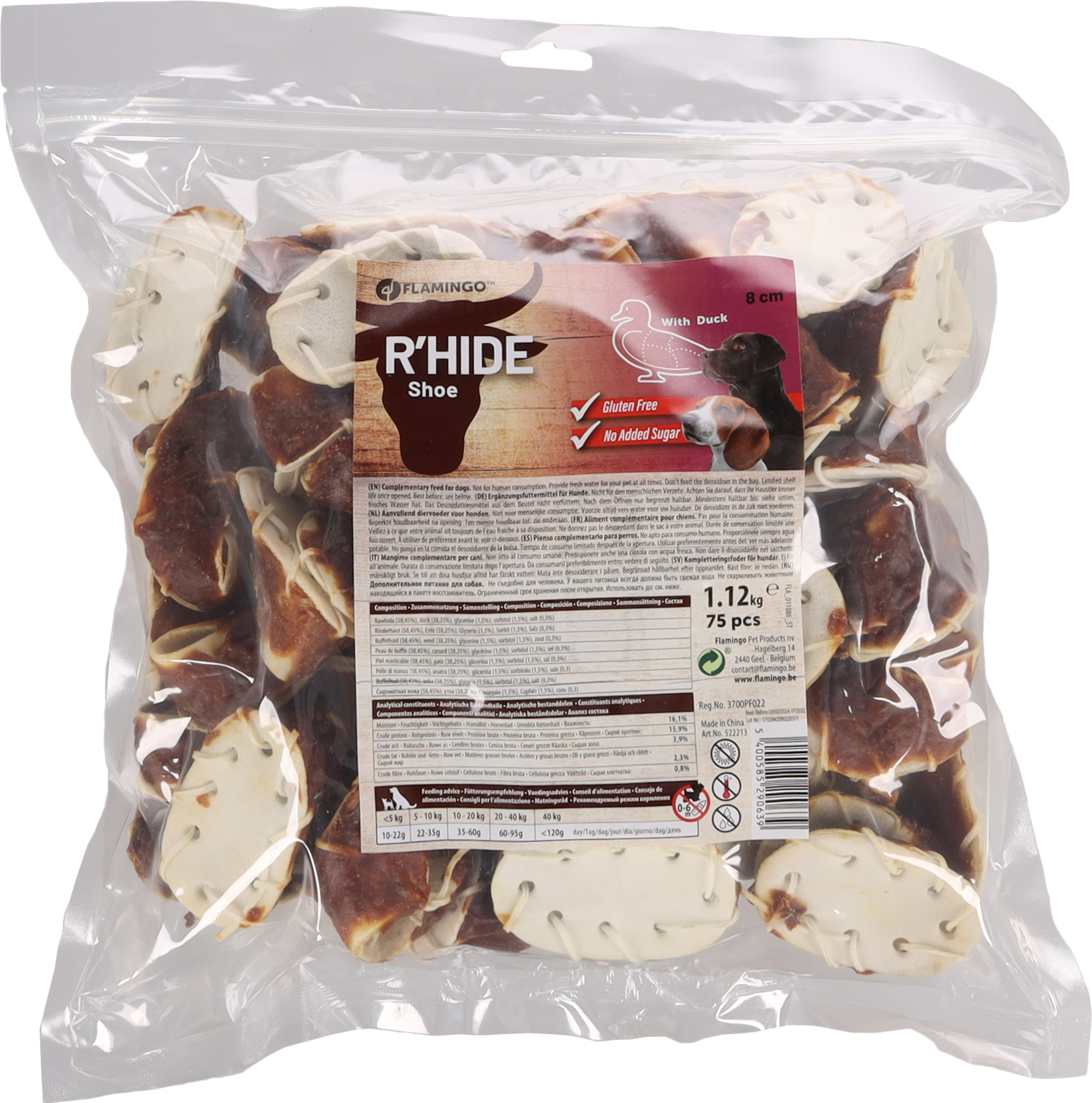 Flamingo Snacks R'Hide Shoe White with duck 6-8cm 1,12kg