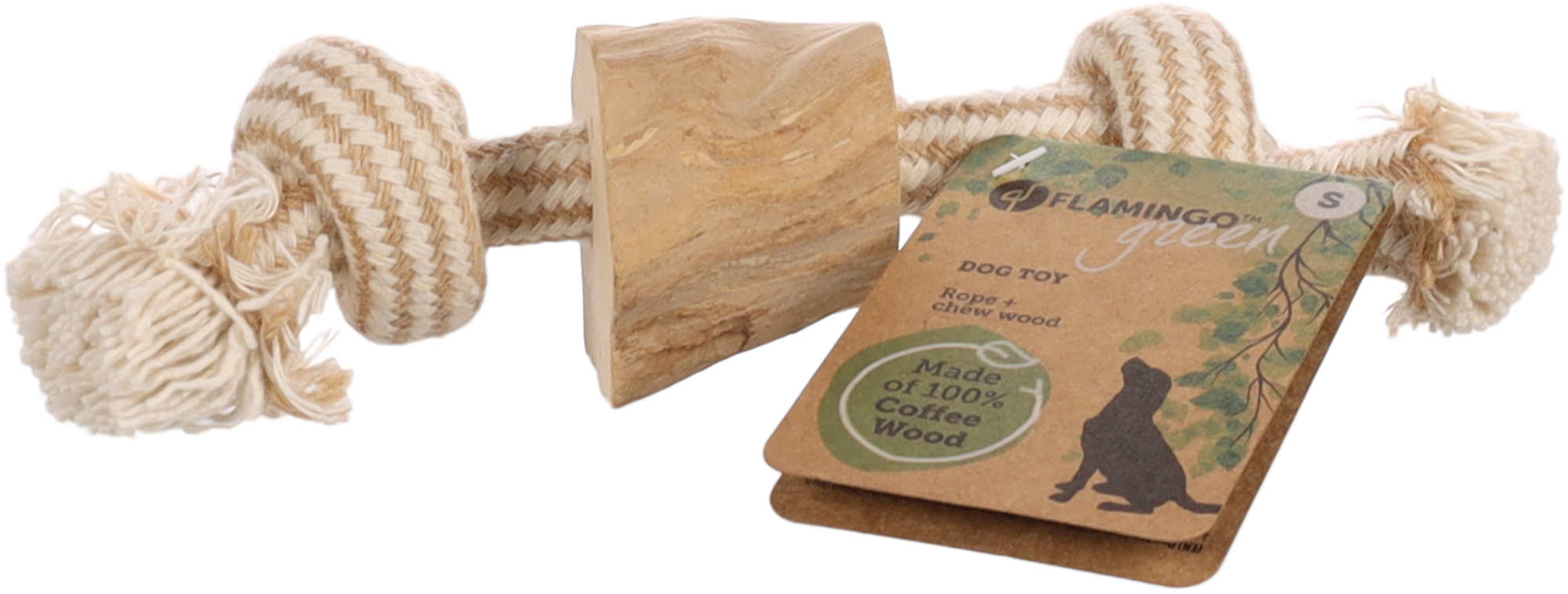 Flamingo Toy Java Cord with 2 knots with bloc(s) Light brown