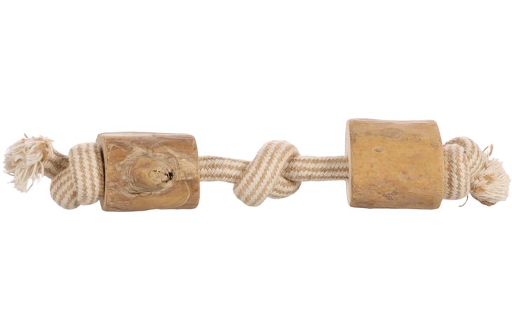 Flamingo Spielzeug Java Schnur mit 3 Knoten mit Klotz/Klötzen Hellbraun