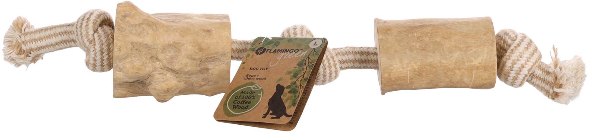 Flamingo Spielzeug Java Schnur mit 3 Knoten mit Klotz/Klötzen Hellbraun