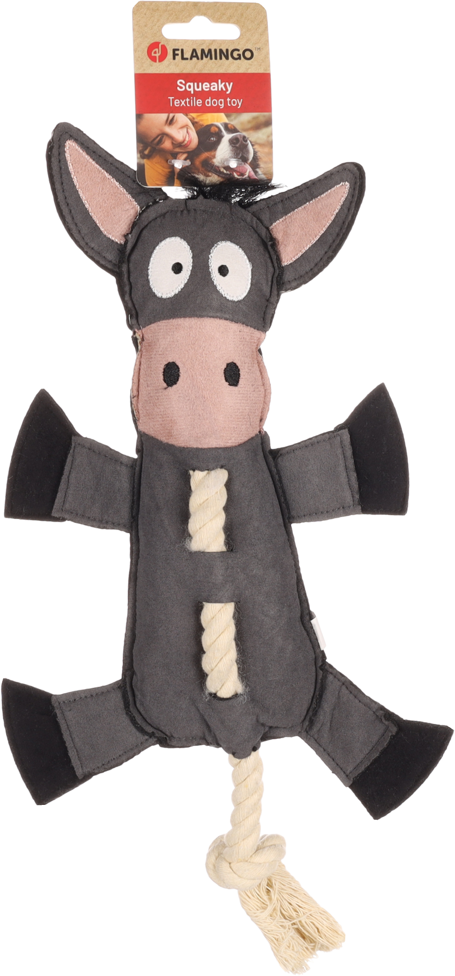 Flamingo Jouet Chordo Âne avec corde Gris