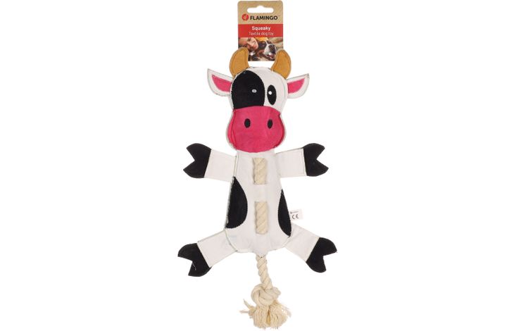 Flamingo Toy Charda Cow with rope White & Black