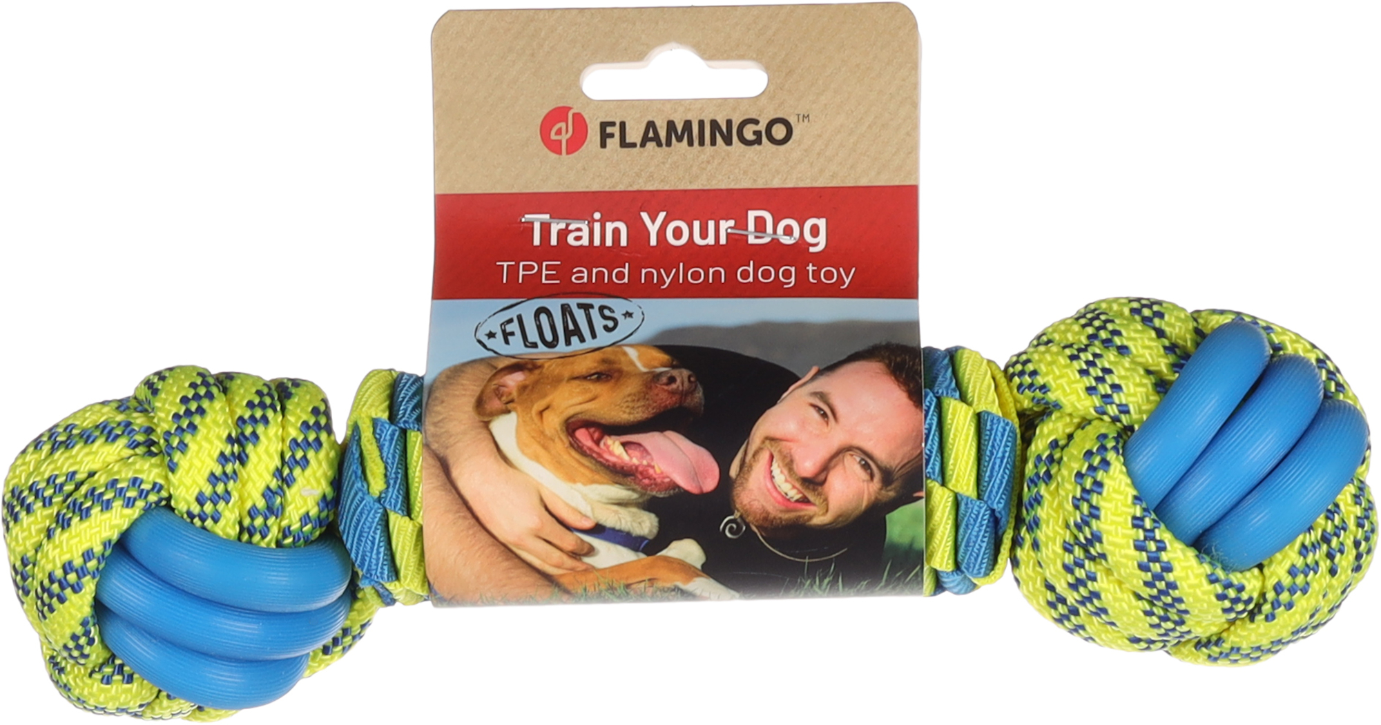 Flamingo Toy Tofla Knotted ball & Cord Woven Blue & Yellow