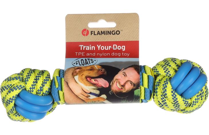 Flamingo Toy Tofla Knotted ball Cord Blue & Yellow