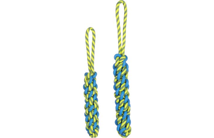 Flamingo Jouet Tofla Corde à tirer & Bâton Tissé Bleu & Jaune