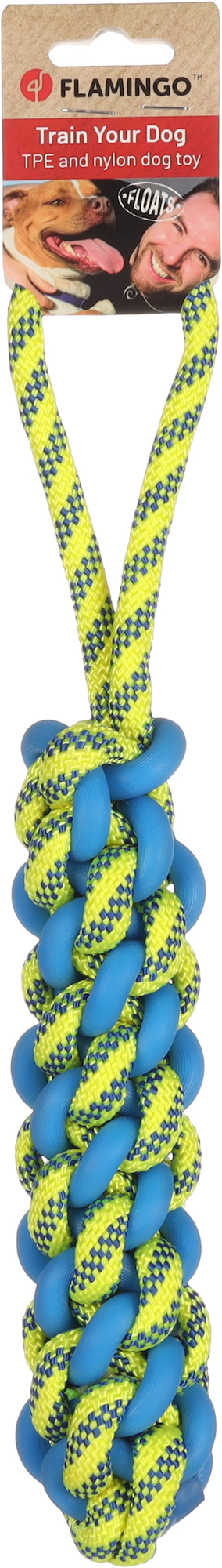 Flamingo Jouet Tofla Corde à tirer & Bâton Tissé Bleu & Jaune