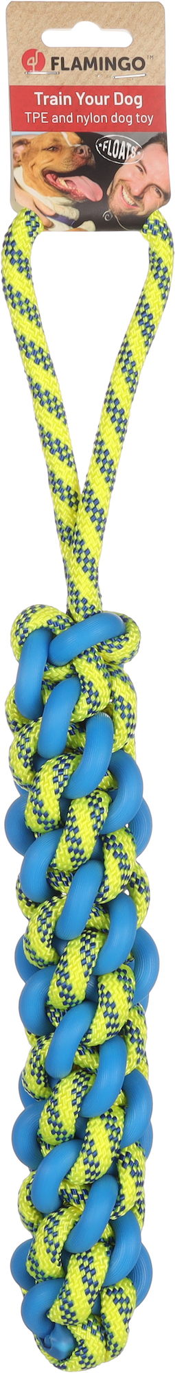 Flamingo Jouet Tofla Corde à tirer & Bâton Tissé Bleu & Jaune