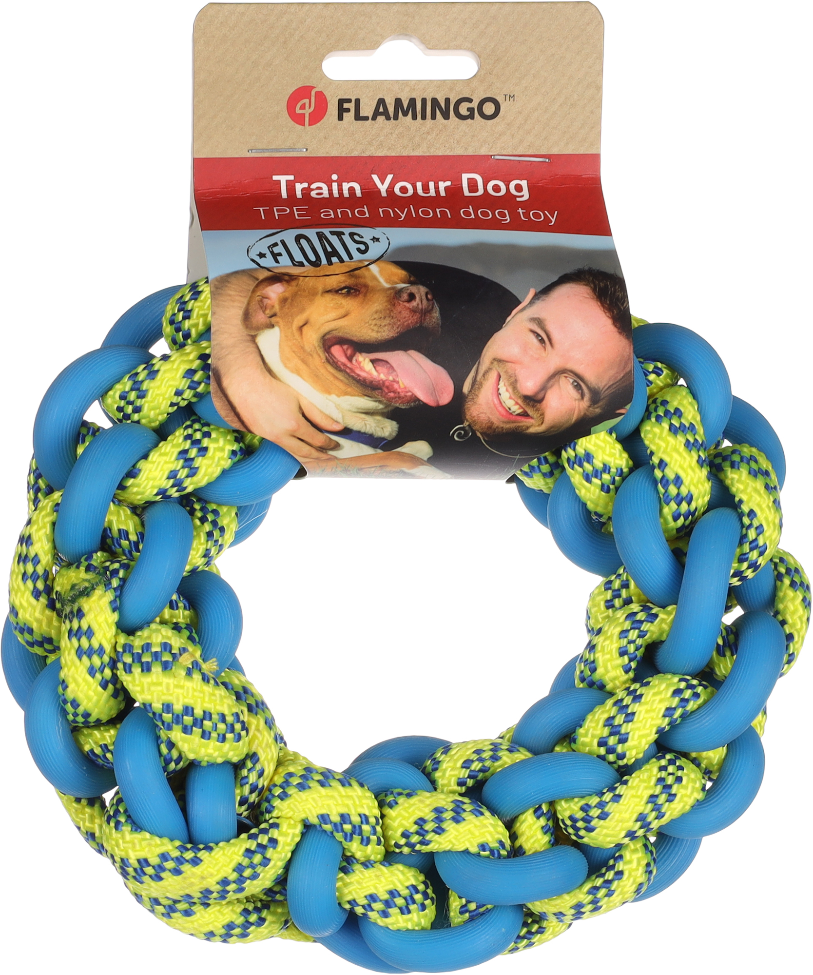 Flamingo Toy Tofla Ring & Cord Woven Blue & Yellow