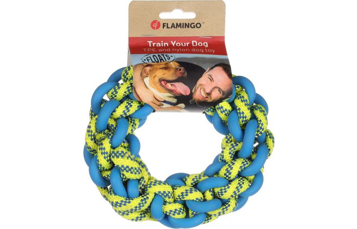Flamingo Toy Tofla Ring & Cord Woven Blue & Yellow