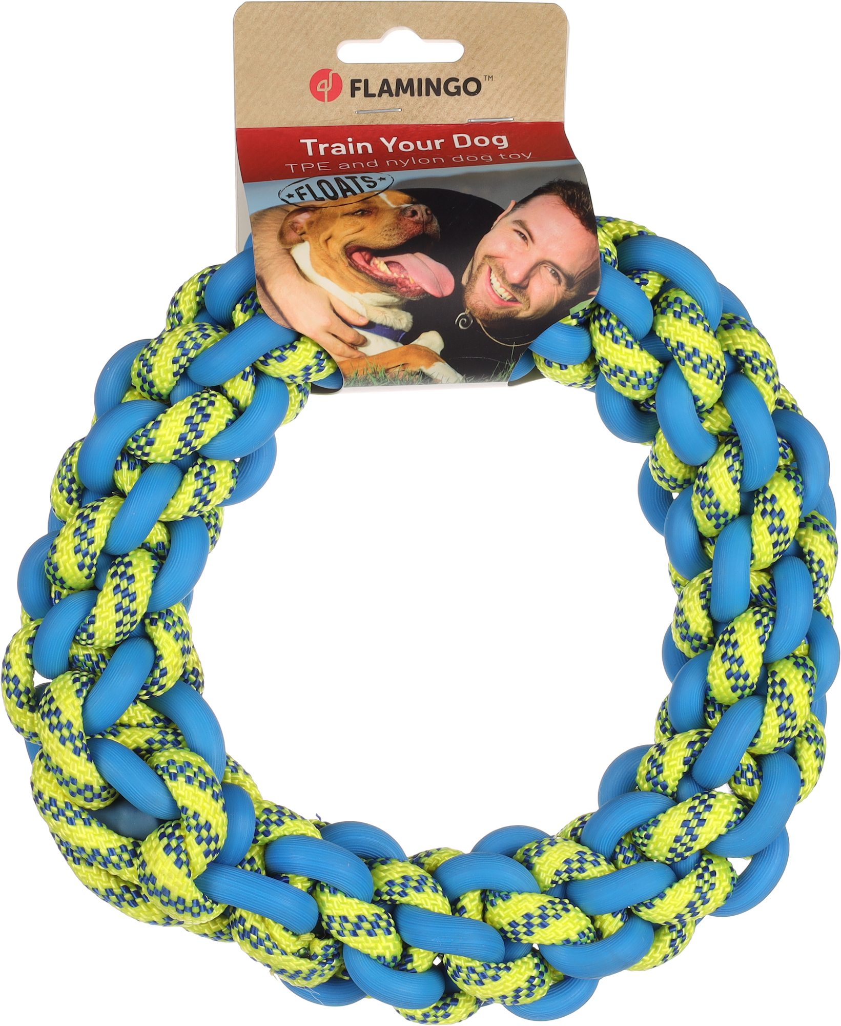 Flamingo Toy Tofla Ring & Cord Woven Blue & Yellow