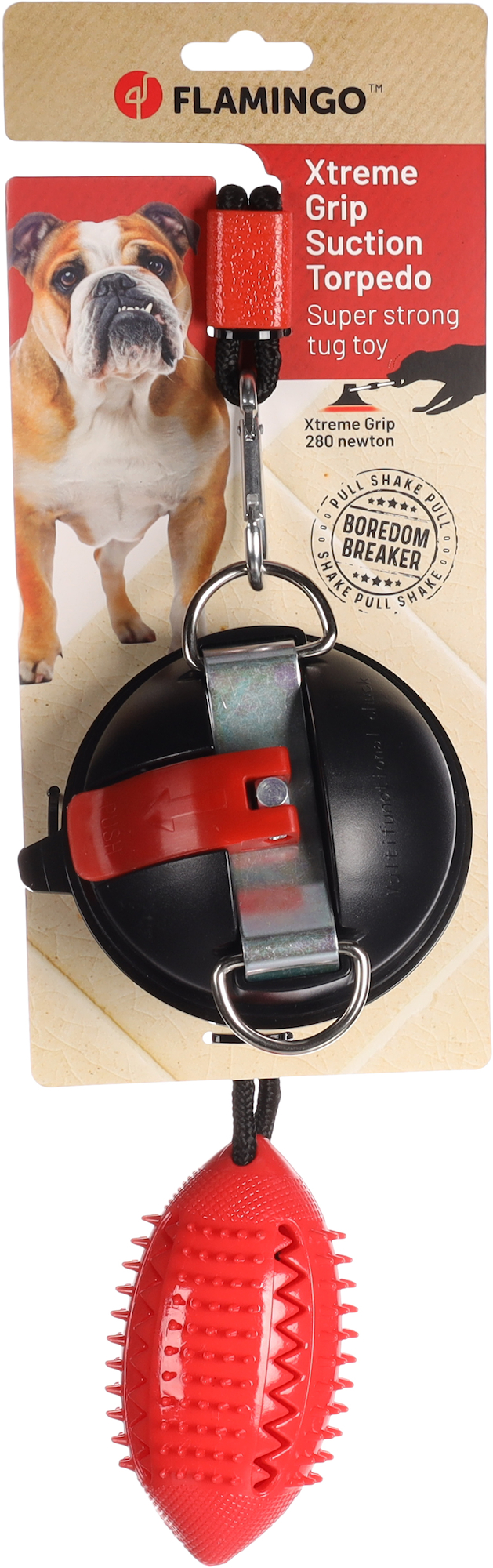 Flamingo Speelgoed Muro Rugbybal en zuignap met touw Rood