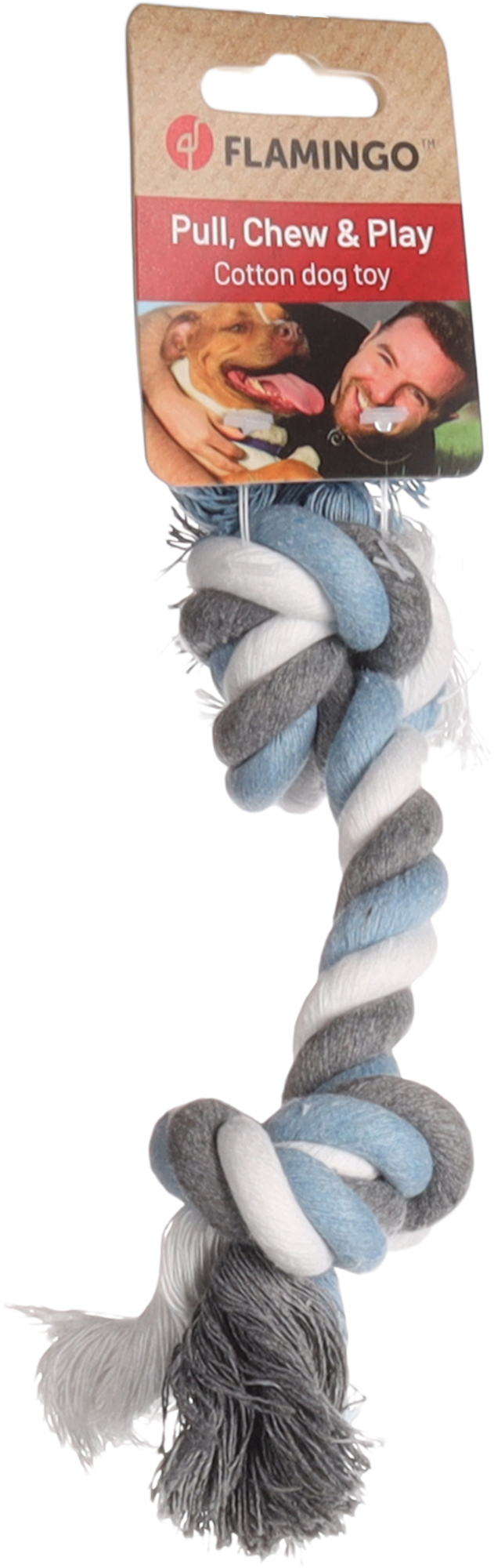 Flamingo Speelgoed Jim Touw met 2 knopen Blauw