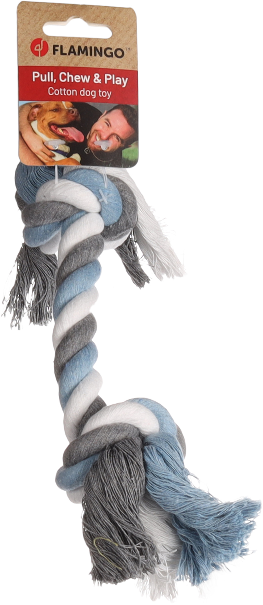 Flamingo Speelgoed Jim Touw met 2 knopen Blauw