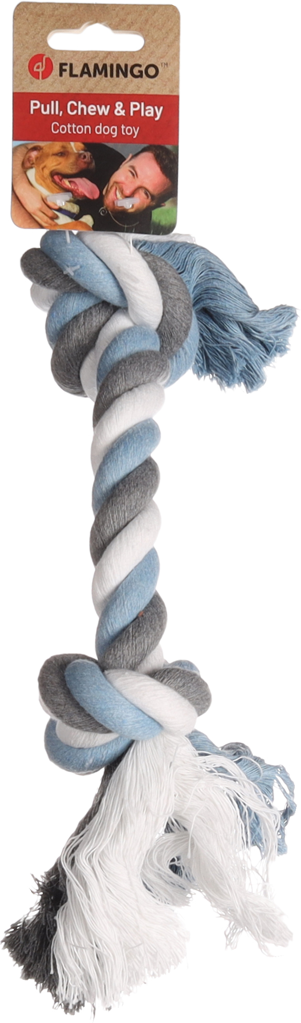 Flamingo Speelgoed Jim Touw met 2 knopen Blauw