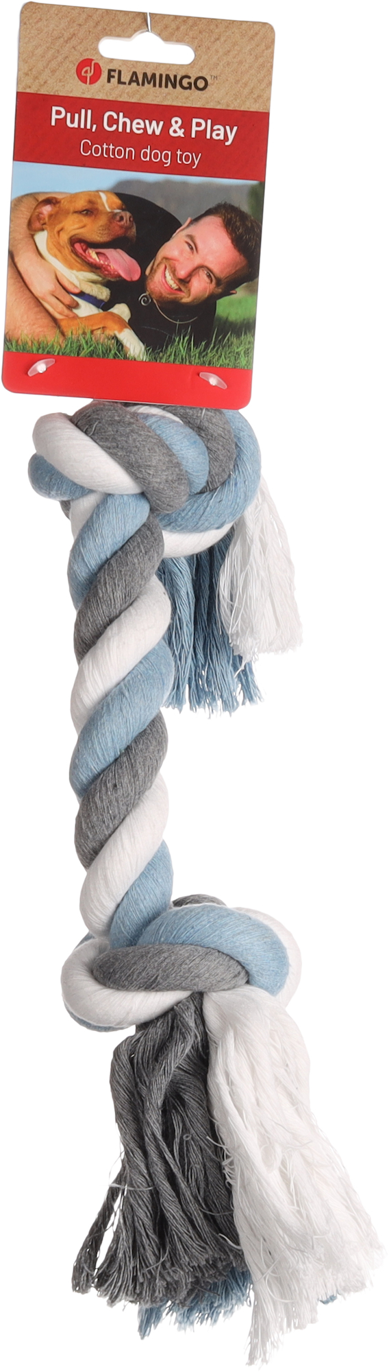 Flamingo Speelgoed Jim Touw met 2 knopen Blauw