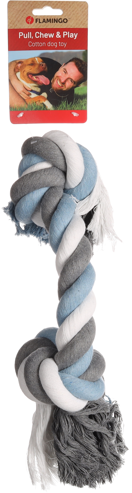 Flamingo Speelgoed Jim Touw met 2 knopen Blauw