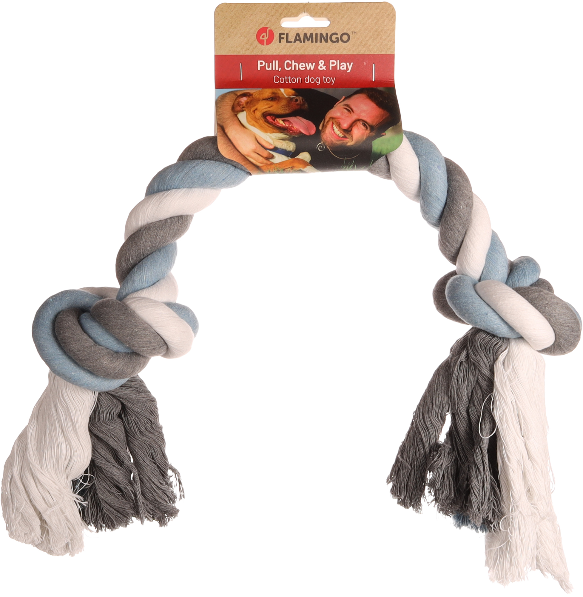 Flamingo Speelgoed Jim Touw met 2 knopen Blauw