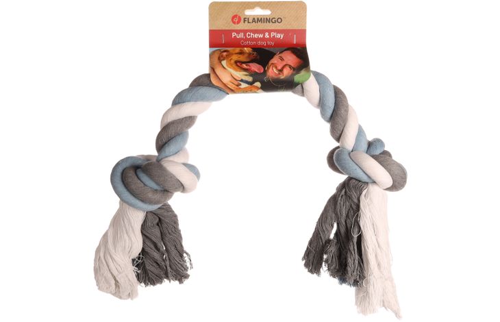 Flamingo Speelgoed Jim Touw met 2 knopen Blauw