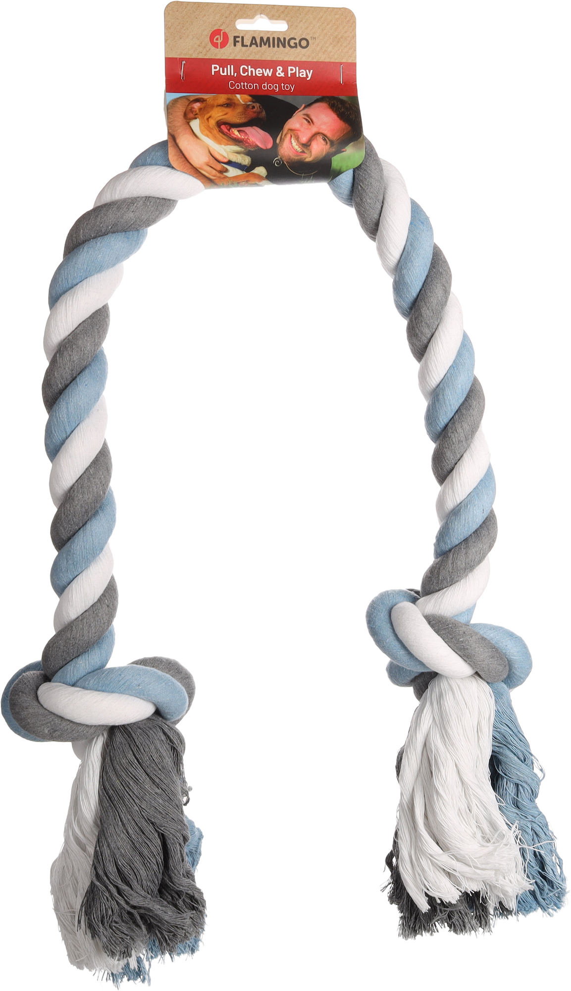 Flamingo Speelgoed Jim Touw met 2 knopen Blauw