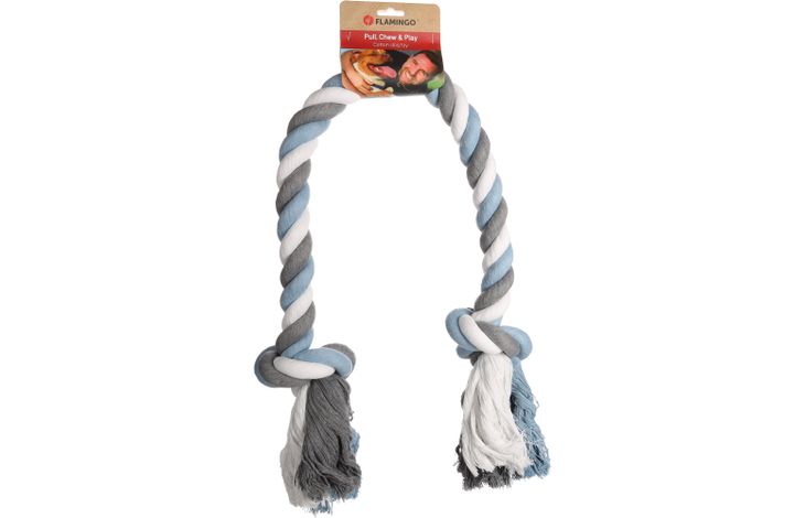 Flamingo Speelgoed Jim Touw met 2 knopen Blauw