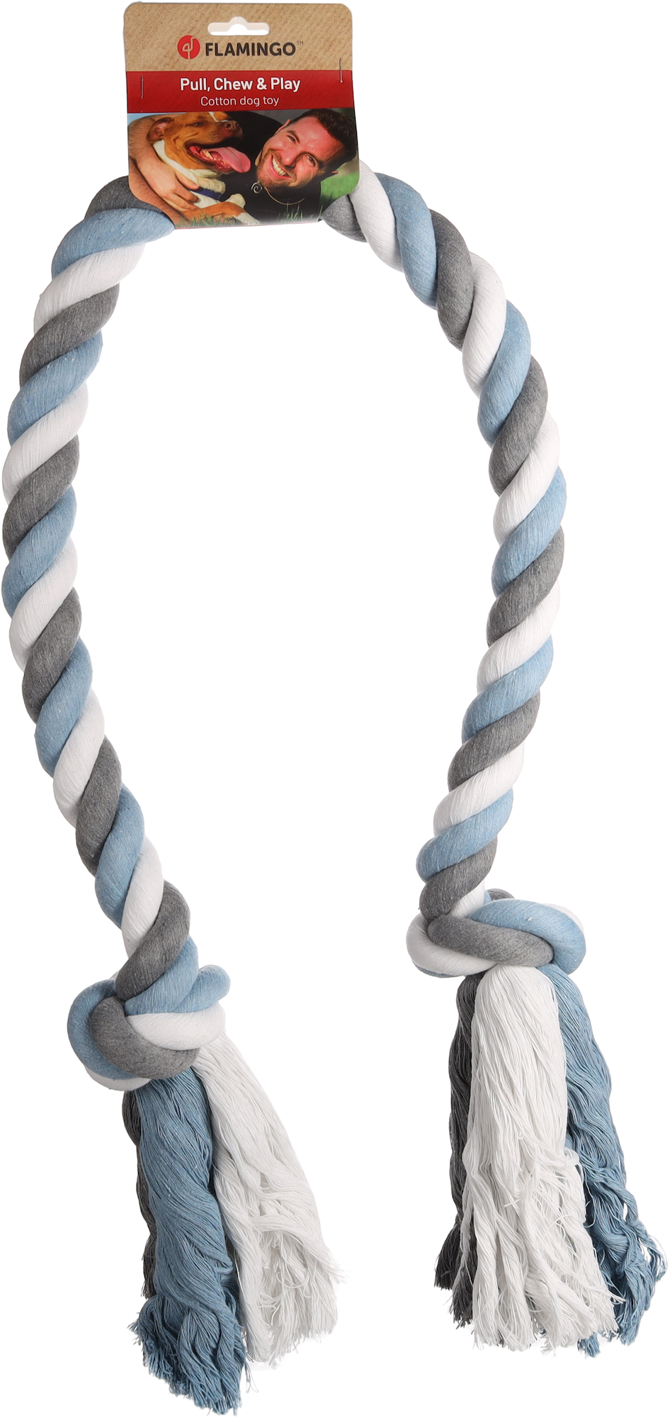Flamingo Speelgoed Jim Touw met 2 knopen Blauw