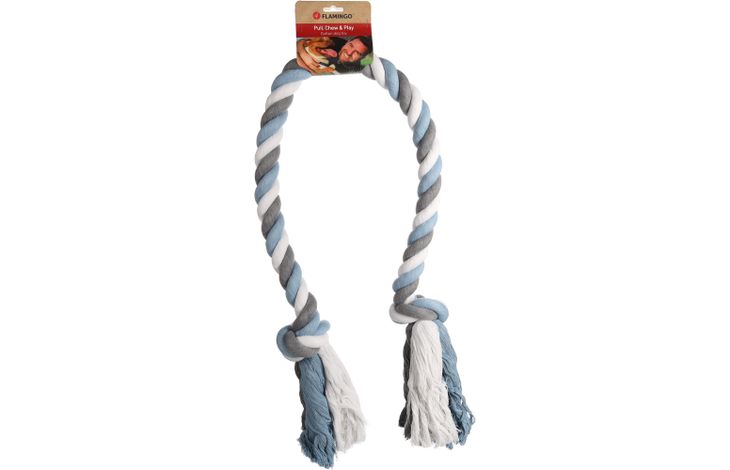 Flamingo Speelgoed Jim Touw met 2 knopen Blauw