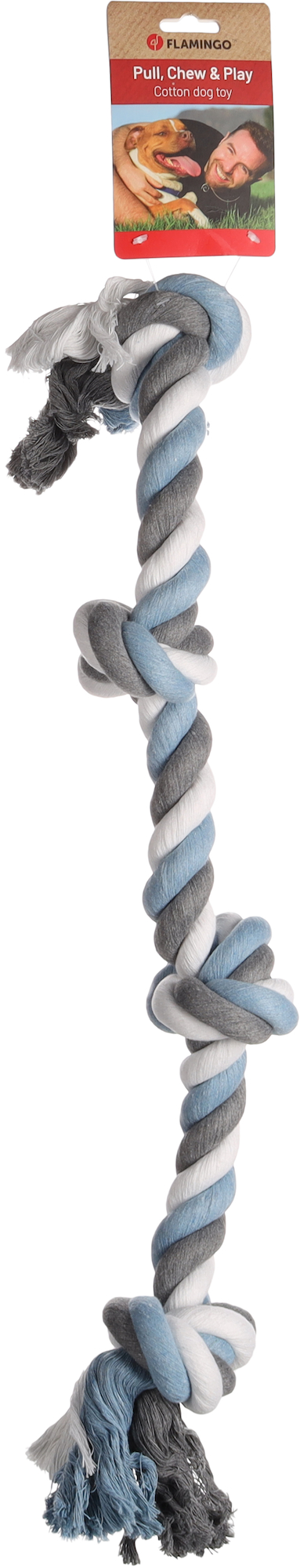 Flamingo Speelgoed Jim Touw met 4 knopen Blauw