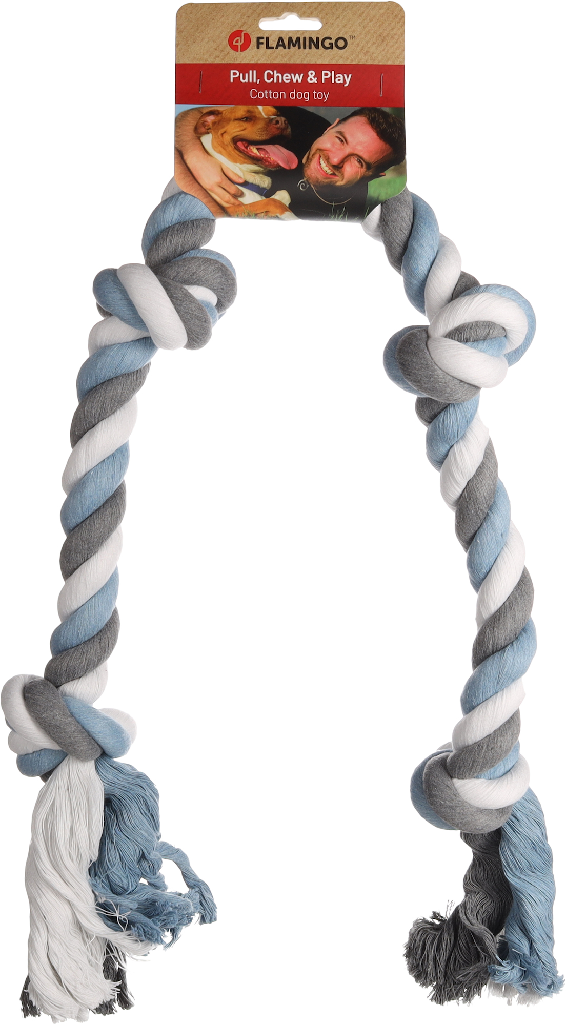 Flamingo Speelgoed Jim Touw met 4 knopen Blauw