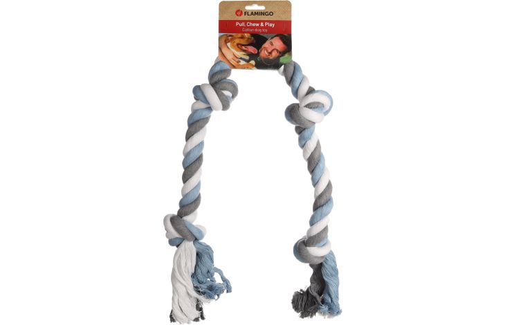 Flamingo Speelgoed Jim Touw met 4 knopen Blauw