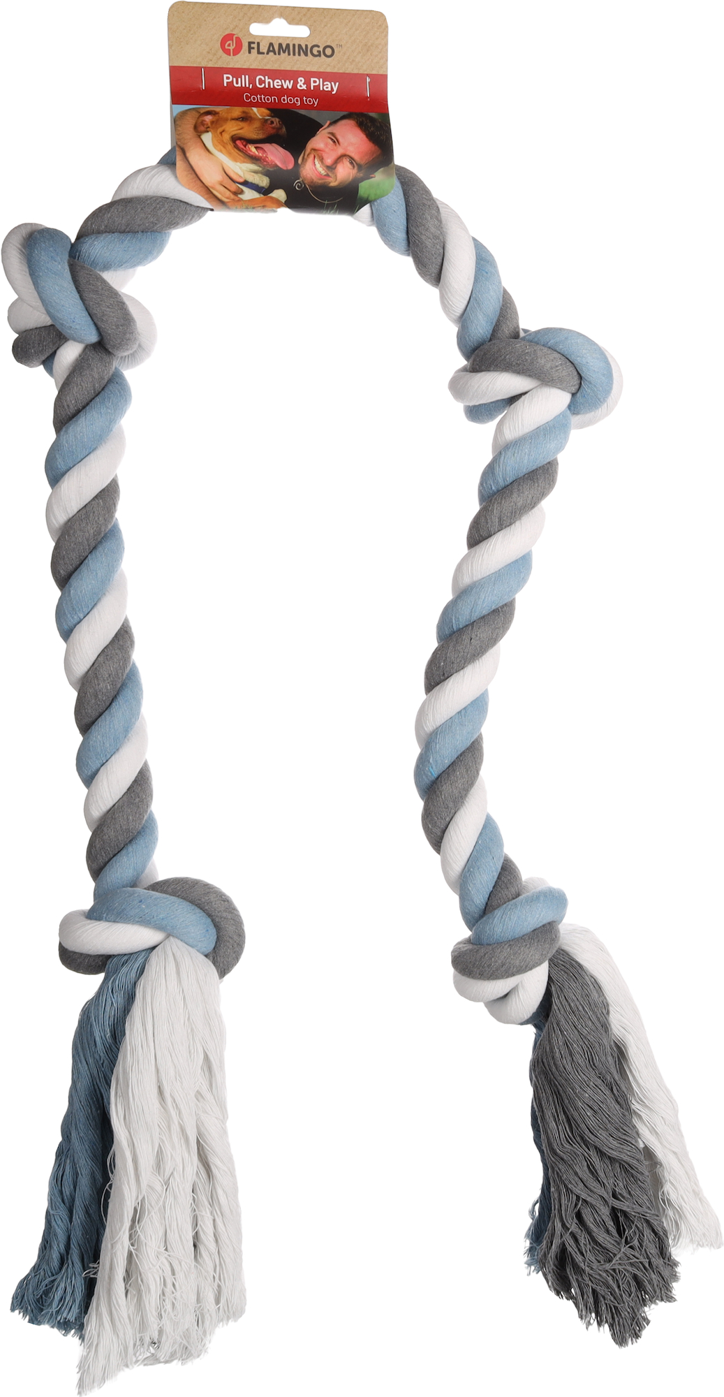 Flamingo Speelgoed Jim Touw met 4 knopen Blauw