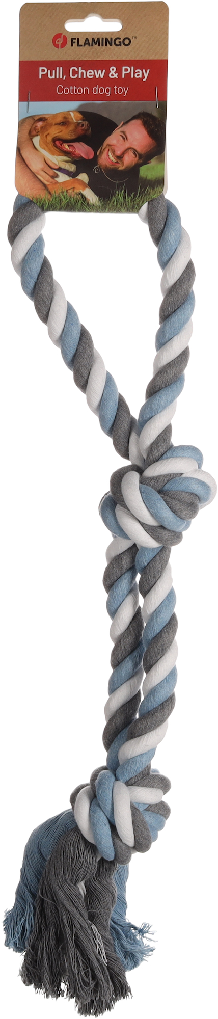 Flamingo Speelgoed Jim Trektouw met 2 knopen Blauw