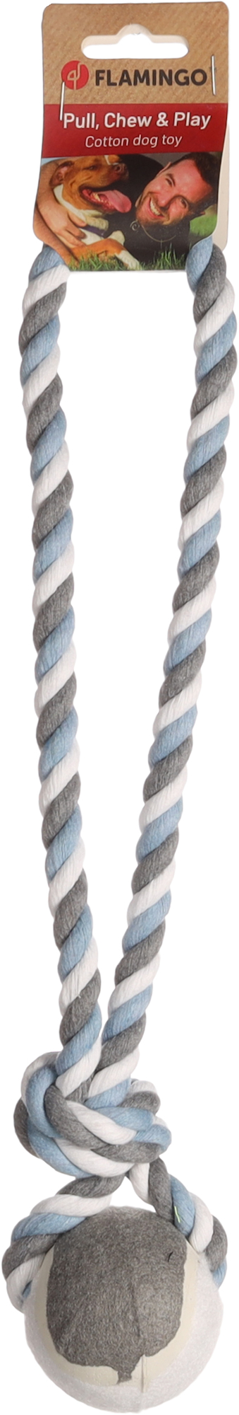 Flamingo Toy Jim Tug rope with tennis ball Blue