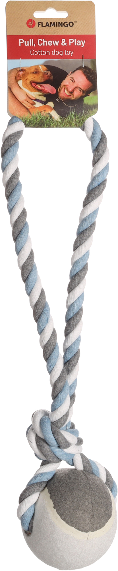 Flamingo Toy Jim Tug rope with tennis ball Blue