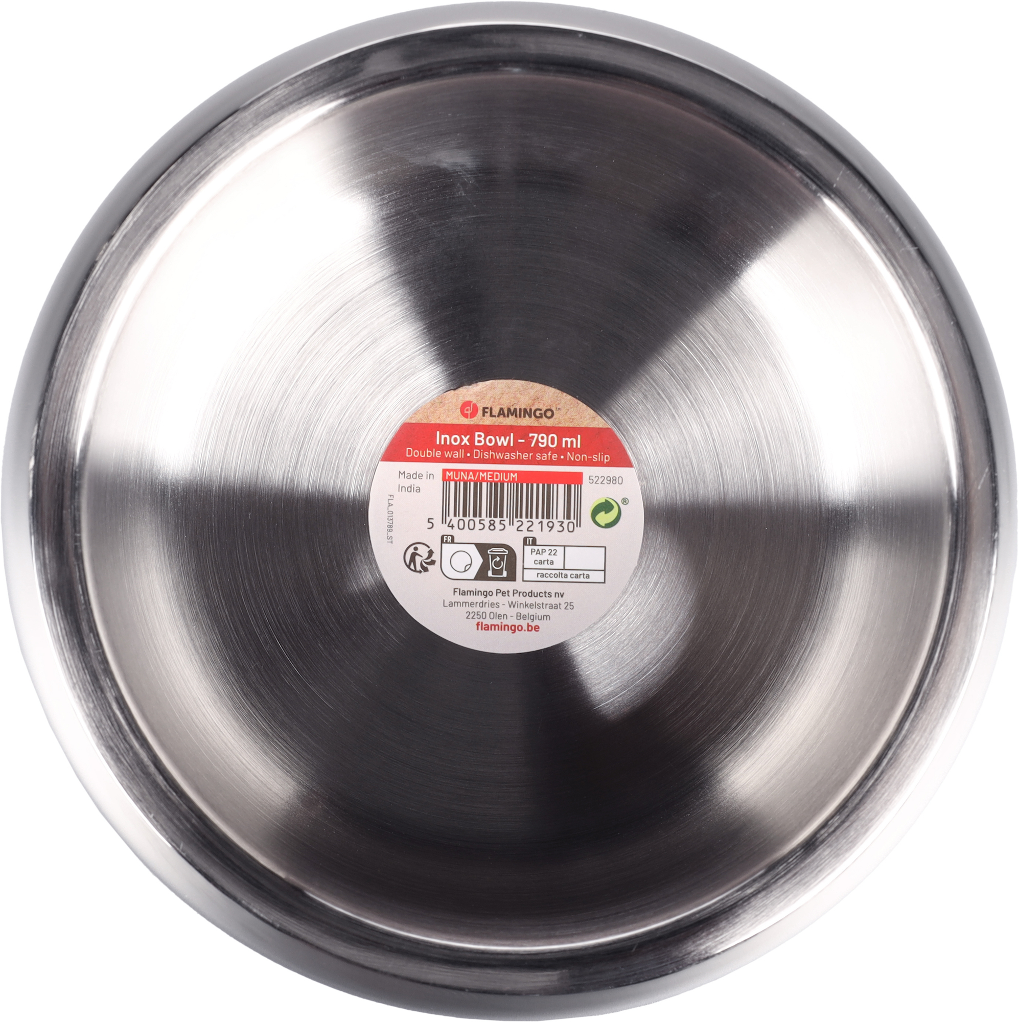 Flamingo Feeding and drinking bowl Muna Round Silver