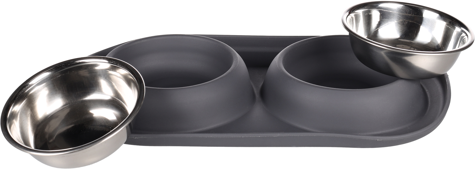 Flamingo Feeding and drinking bowl Duo Dinner Grafa Oval Dark grey