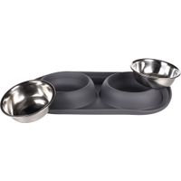 Flamingo Feeding and drinking bowl Duo Dinner Grafa Oval Dark grey