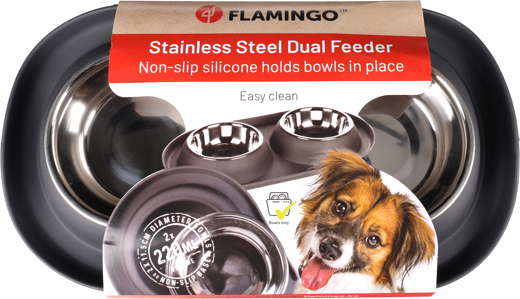 Flamingo Feeding and drinking bowl Duo Dinner Grafa Oval Dark grey