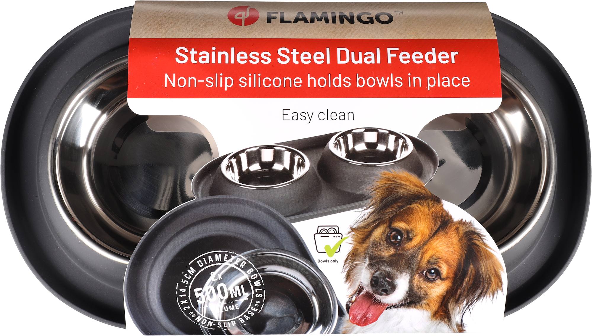 Flamingo Feeding and drinking bowl Duo Dinner Grafa Oval Dark grey