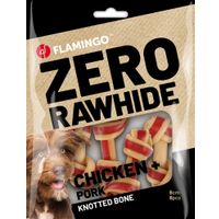 Flamingo Snack Zero rawhide Geknoopt Been  met kip & met varken 6cm 18g / 8 st 144g