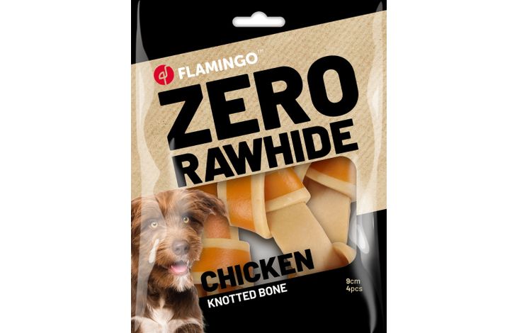 Flamingo Snack Zero rawhide Geknoopt Been  met kip 9cm 35g / 4 st 140g