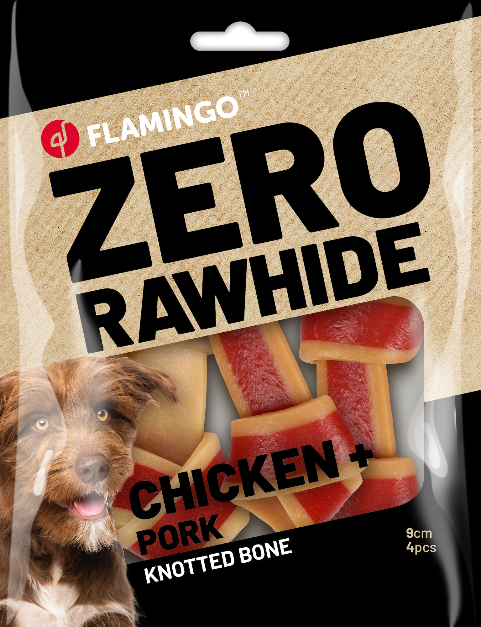 Flamingo Snacks Zero rawhide Knotted Bone  with chicken & with pork 9cm 35gr / 4 pcs 140gr