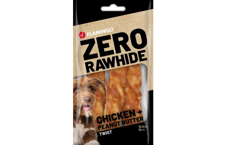 Flamingo Snack Zero rawhide Staafjes  met kip & Pindakaas 12,5cm 40g / 3 st 120g