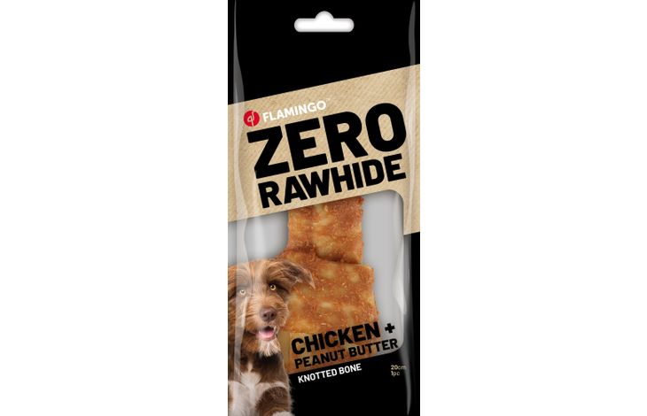 Flamingo Snack Zero rawhide Geknoopt Been  met kip & Pindakaas 20cm 180g