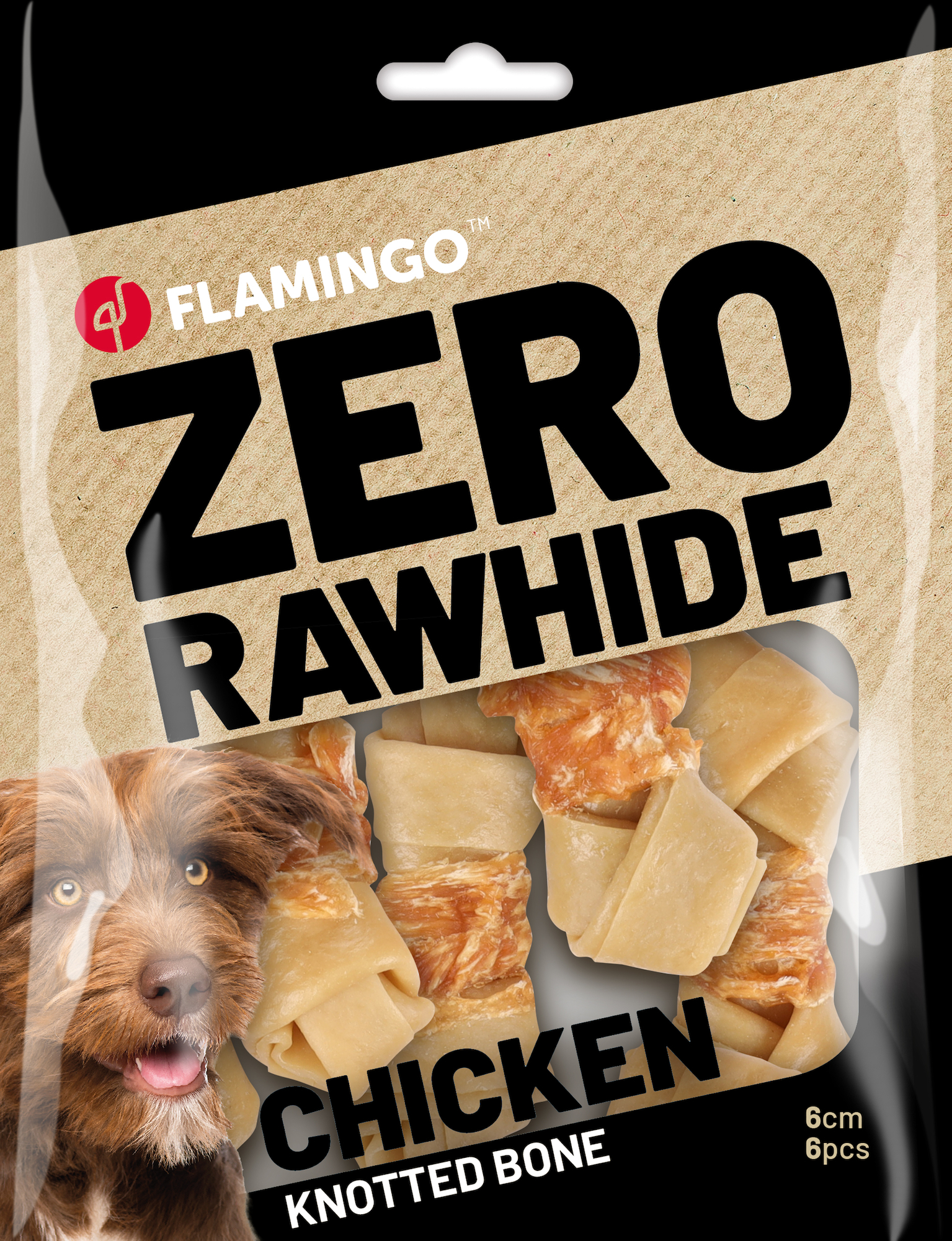 Flamingo Snacks Zero rawhide Knotted Bone  with chicken 6cm 20gr / 6 pcs 120gr