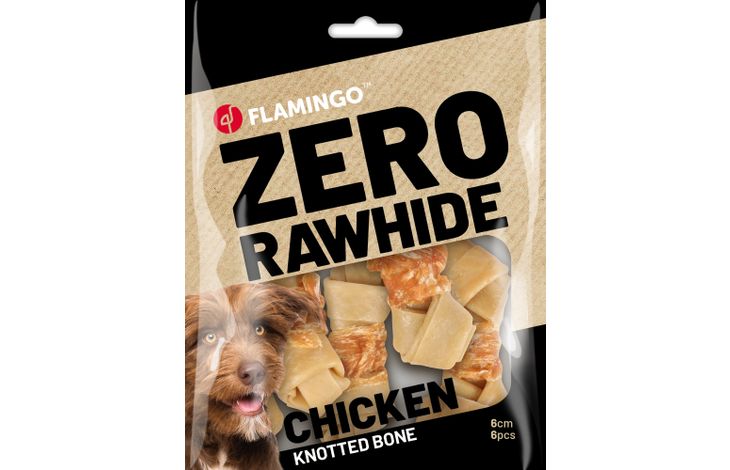 Flamingo Snacks Zero rawhide Knotted Bone  with chicken 6cm 20gr / 6 pcs 120gr