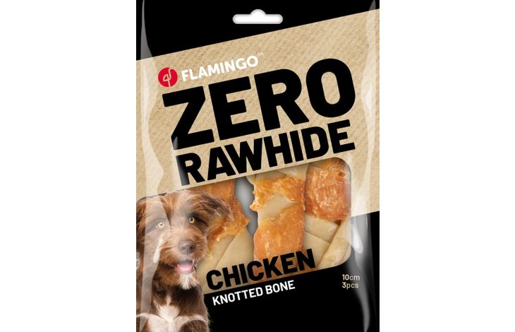 Flamingo Snack Zero rawhide Geknoopt Been  met kip 10cm 40gr / 3 st 120gr